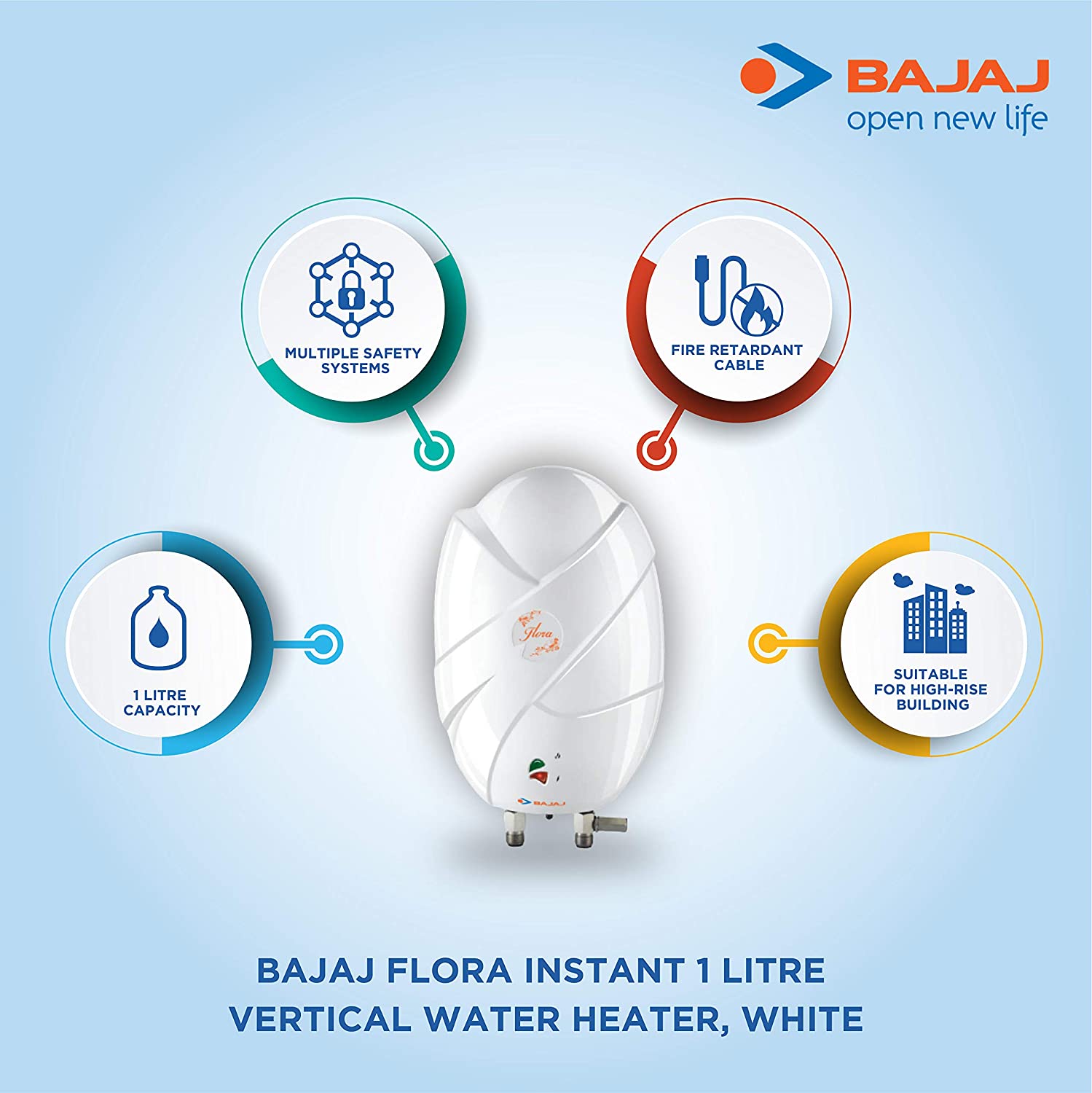 Bajaj Flora Instant 1 Litre Vertical Water Heater, White - Image 2