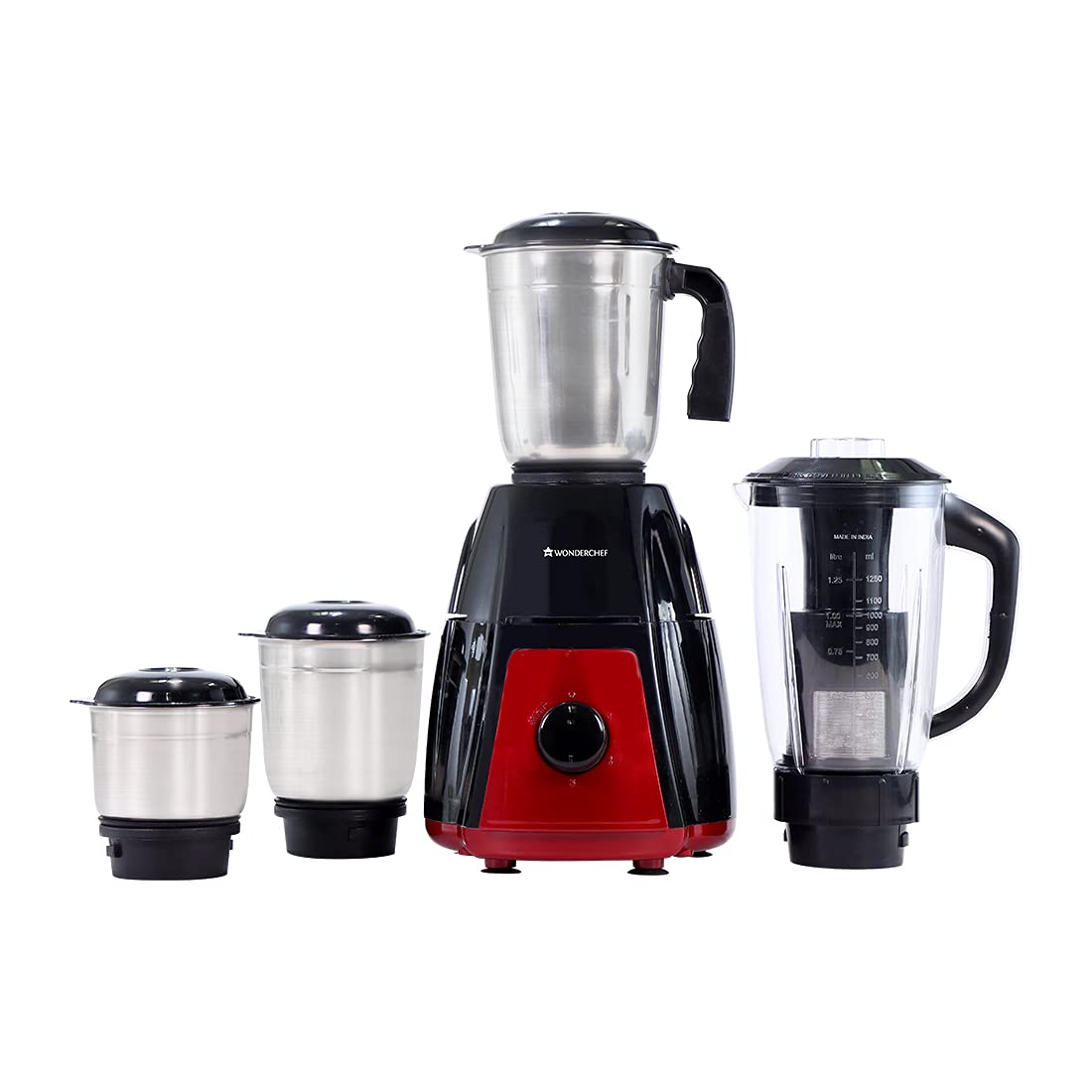 Wonderchef Ruby Mixer Grinder With 4 Jars And Anti-Rust Stainless Steel Blades, Ergonomic Handles, 750W, 5 Years Warranty, Red And Black - Image 2