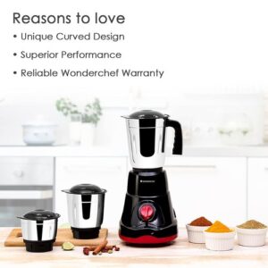 Wonderchef Ruby Mixer Grinder With 3 Jars, 550W, 5 Years Warranty, Red And Black