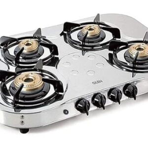 Glen 4 High Flame Brass Burners | LPG Gas Stoves | Stainless Steel Top | Auto Ignition | ISI Certified | Ergonomic Knobs | Revolving Nozzle