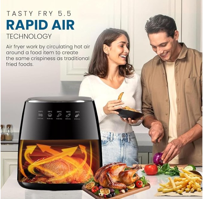 Inalsa Air Fryer For Home 5.5 L Capacity 1600 W With Smart Aircrisp Technology Quick Heat Circulation 4-In-1 Appliance With 8 Preset Menu & Digital Display,Tasty Fry, Black - Image 8