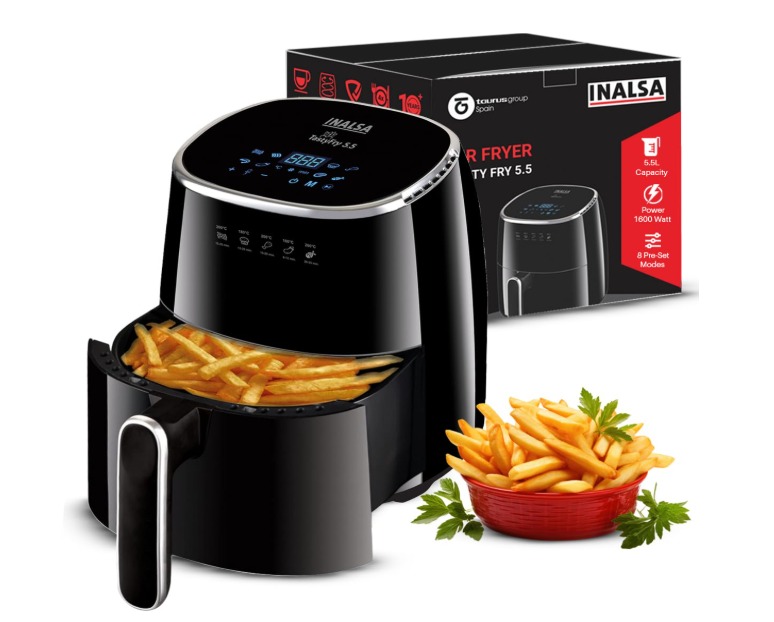 Inalsa Air Fryer For Home 5.5 L Capacity 1600 W With Smart Aircrisp Technology Quick Heat Circulation 4-In-1 Appliance With 8 Preset Menu & Digital Display,Tasty Fry, Black - Image 2