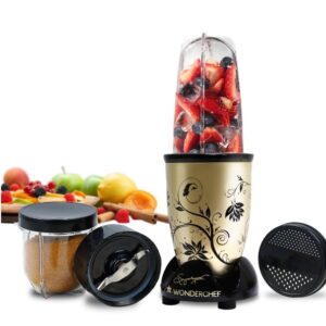 Wonderchef Nutri-blend 500W Mixer Grinder, 22000 RPM Motor, Smoothie Maker, Masala Grinder, Chutney Blender, 3 Unbreakable Jars, Recipe Book by Chef Sanjeev Kapoor, 2 Yr Warranty, Champagne