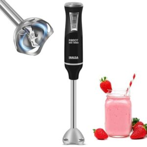 INALSA Hand Blender Mixer 1000W DC Motor Low Noise 20 Speed Control with Turbo Function BPA Free Stainless Steel Rod & Blades Detachable Stem For Cleaning and storage 2 Yr Warranty, Robot Inox 1000ES