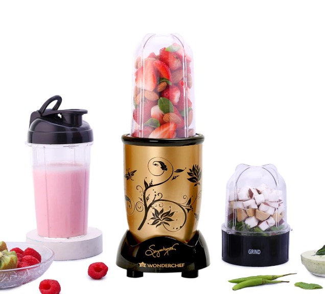 Wonderchef Nutri-blend Mixer Grinder Blender, Smoothie Maker, 3 Unbreakable Jars (Blending, Grinding, and Sipper Jar), 500W 22000 RPM 100% Full Copper Motor, SS Blades, 2 Year Warranty, Champagne