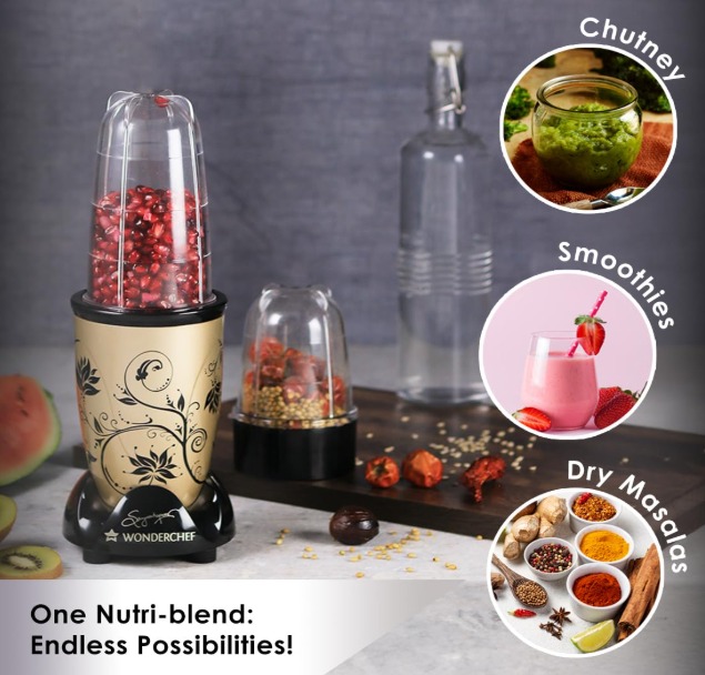 Wonderchef Nutri-blend Mixer Grinder Blender, Smoothie Maker, 3 Unbreakable Jars (Blending, Grinding, and Sipper Jar), 500W 22000 RPM 100% Full Copper Motor, SS Blades, 2 Year Warranty, Champagne - Image 5