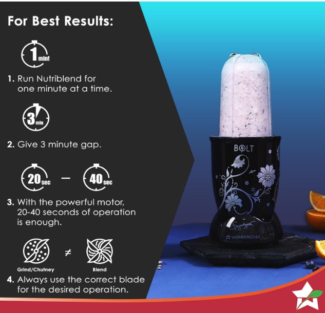 Wonderchef Nutri-blend BOLT Mixer, Grinder, Blender Extra Powerful 600W 22000 RPM 100% Full Copper Motor 2 unbreakable jars with Sipper lid 2 Year warranty Recipe book by Chef Sanjeev Kapoor Black - Image 3