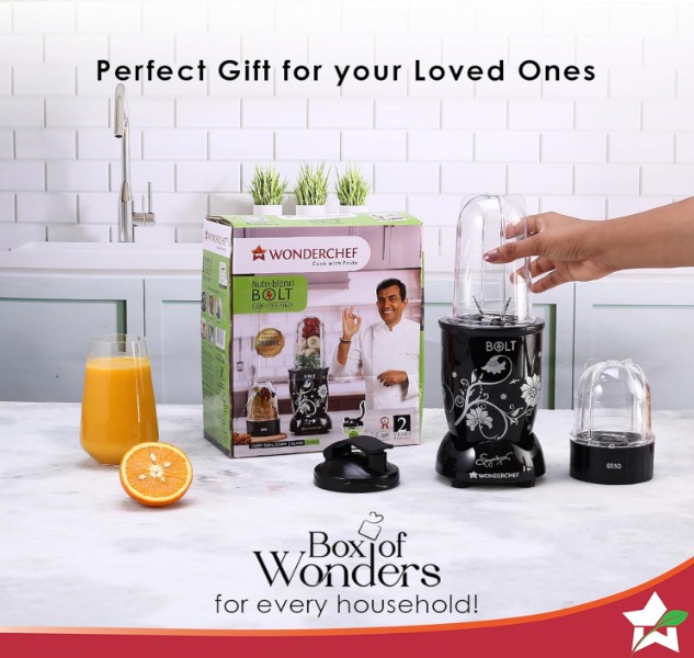 Wonderchef Nutri-blend BOLT Mixer, Grinder, Blender Extra Powerful 600W 22000 RPM 100% Full Copper Motor 2 unbreakable jars with Sipper lid 2 Year warranty Recipe book by Chef Sanjeev Kapoor Black - Image 2