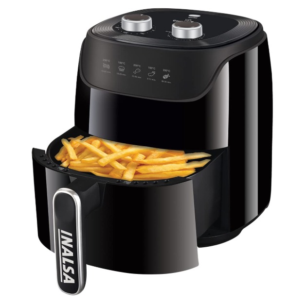 INALSA Air Fryer 1400W with 4.2 Liter Capacity 2 Year Warranty Air Crisp Technology Timer Selection and Full Temperature Control Auto Cut Off (Gourmia)(Black)