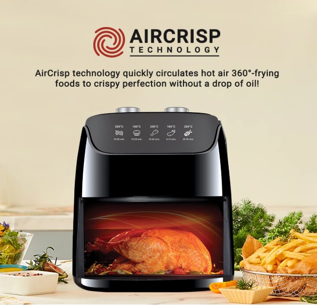 INALSA Air Fryer 1400W with 4.2 Liter Capacity 2 Year Warranty Air Crisp Technology Timer Selection and Full Temperature Control Auto Cut Off (Gourmia)(Black) - Image 9