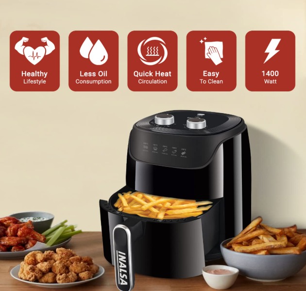 INALSA Air Fryer 1400W with 4.2 Liter Capacity 2 Year Warranty Air Crisp Technology Timer Selection and Full Temperature Control Auto Cut Off (Gourmia)(Black) - Image 8