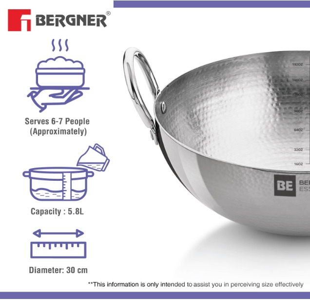 BERGNER BE Essentials 30 cm Hammered Kadai - Image 2