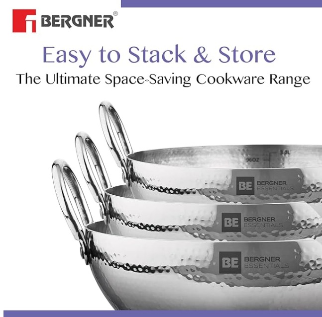 BERGNER BE Essentials 32 cm Hammered Kadai - Image 5