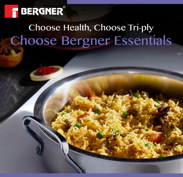 Bergner BE Essentials TriPly SS 24 cm Biryani Handi with Lid - Image 5
