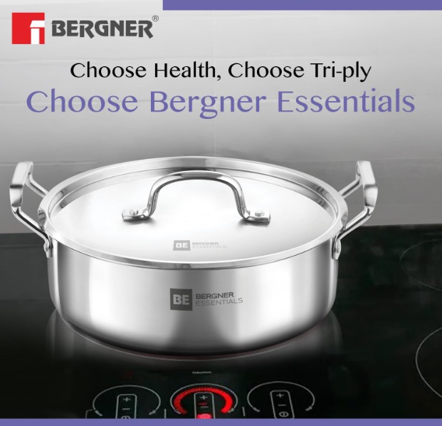 Bergner TriPly SS 28 cm Shallow Biryani Pan with Lid - Image 5