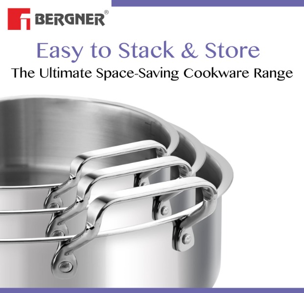 Bergner TriPly SS 28 cm Shallow Biryani Pan with Lid - Image 4