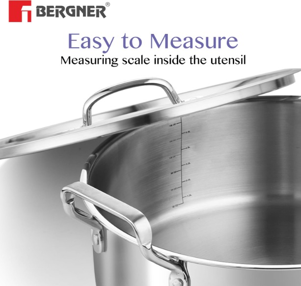 Bergner TriPly SS 28 cm Shallow Biryani Pan with Lid - Image 3