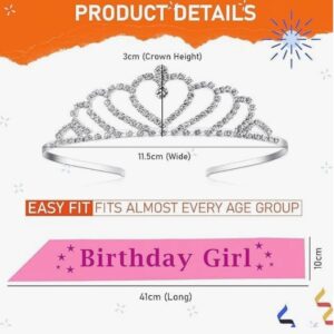 KRySt Birthday Tiara Crown with Sash - 2PCS Combo