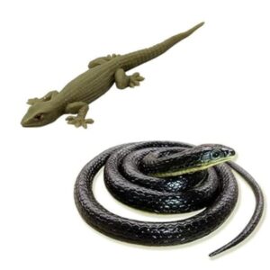 KRySt Combo (1 Brown Lizard + Black Snake Toys) Original Look Real Looking Rubber Lizard Toy, Chipkali Toy Prank, Chipkali Toys