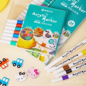 KRySt Acrylic Paint Markers, 12 Colours, Medium Tip, Waterproof Art Pens for Drawing and Colouring