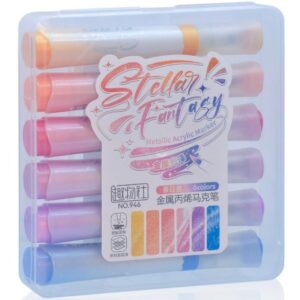 KRySt Metallic Acrylic Paint Markers, Set of 6, for DIY Crafts, Rock Art, Glass, Wood, Canvas