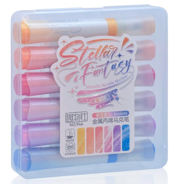 KRySt Metallic Acrylic Paint Markers, Set of 6, for DIY Crafts, Rock Art, Glass, Wood, Canvas