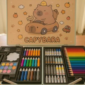 KRySt Art Set for Kids, 145 Pieces Drawing Kit with Colour Pencils, Oil Pastels, Paint Brushes, Capybara Theme Art Set