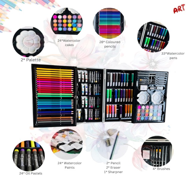 KRySt Art Set for Kids, 145 Pieces Drawing Kit with Colour Pencils, Oil Pastels, Paint Brushes, Capybara Theme Art Set - Image 5
