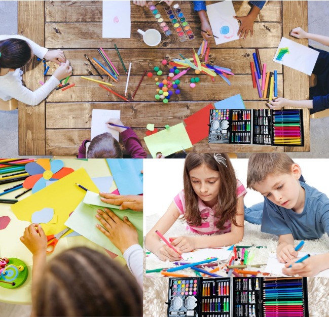 KRySt Art Set for Kids, 145 Pieces Drawing Kit with Colour Pencils, Oil Pastels, Paint Brushes, Capybara Theme Art Set - Image 3