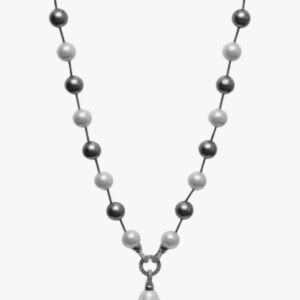 KRySt Ocean Breeze: White & Grey Shell Pearl Necklace with Detachable Locket