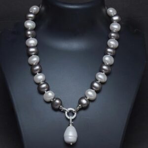 KRySt Timeless Elegance: GreyFrost Single Line Necklace with Egg-Shaped Shell Pearls & Detachable Locket
