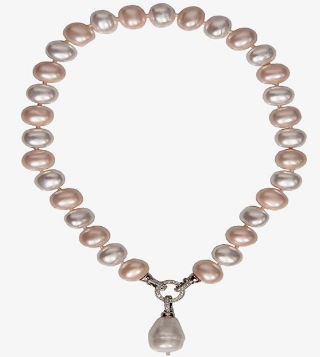 KRySt Sweet Surprise: Elegant Fusion Necklace with Egg-Shaped Shell Pearl Necklace with Detachable Locket
