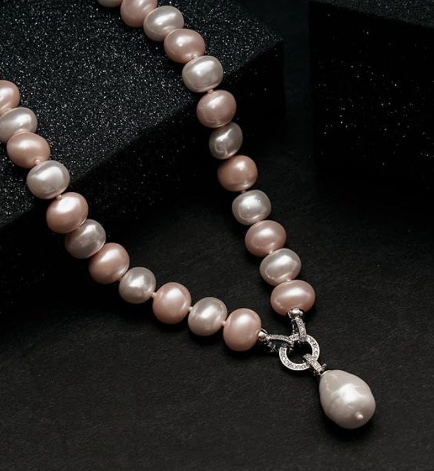 KRySt Sweet Surprise: Elegant Fusion Necklace with Egg-Shaped Shell Pearl Necklace with Detachable Locket - Image 3