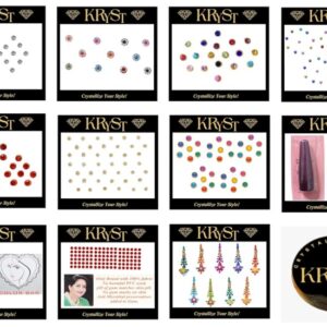 KRySt Bindi Packs Different Designs | Face Jewels Mix Combo Bindi Packs | Indian Tika Forehead Multicolor (10 Bindi + 2 Sindoors)